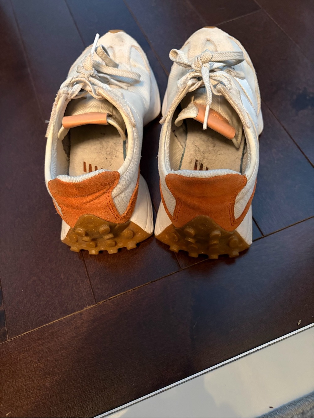 New Balance White and Orange Suede Accent Retro Runner